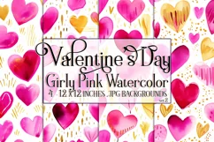 Valentine's Day, Girly Pink Watercolor Seamless Patterns, s2 Product Image 1