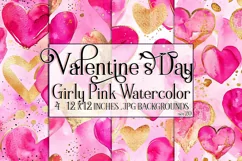 Valentine's Day, Girly Pink Watercolor Seamless Patterns, 20 Product Image 1