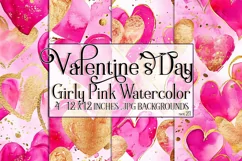 Valentine's Day, Girly Pink Watercolor Seamless Patterns, 21 Product Image 1