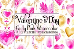 Valentine's Day, Girly Pink Watercolor Seamless Patterns, s3 Product Image 1