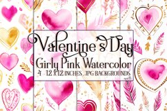 Valentine&#039;s Day, Girly Pink Watercolor Seamless Patterns, s5 Product Image 1