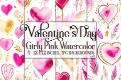 Valentine's Day, Girly Pink Watercolor Seamless Patterns, s5 Product Image 1