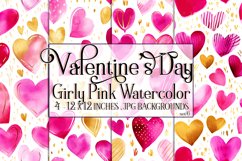Valentine&#039;s Day, Girly Pink Watercolor Seamless Patterns, s6 Product Image 1
