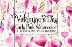 Valentine&#039;s Day, Girly Pink Watercolor Seamless Patterns, s7 Product Image 1