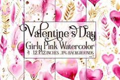 Valentine's Day, Girly Pink Watercolor Seamless Patterns, s7 Product Image 1