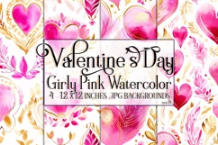 Valentine's Day, Girly Pink Watercolor Seamless Patterns, s8 Product Image 1
