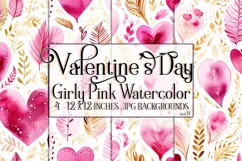 Valentine's Day, Girly Pink Watercolor Seamless Patterns, s9 Product Image 1