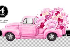 Valentines Day Farm clipart; Watercolor clipart; sublimation designs; Watercolor Vintage pink; pink pickup truck clipart; old truck watercolor; truck; transport; vehicle; retro; design; classic; car; old; vintage; auto; pickup; village; Christmas; farmer