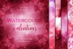 12 Watercolor Floral Backgrounds with Hearts - JPG Product Image 1