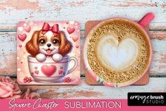 Valentines Day Dog Sublimation Coaster - Square Design PNG Product Image 1