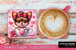 Square Coaster Sublimation - Valentines Dog Coaster Design Product Image 1
