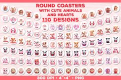 Valentines Round Coasters with Cute Animals and Hearts Product Image 9