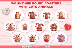 Valentines Round Coasters with Cute Animals and Hearts Product Image 2
