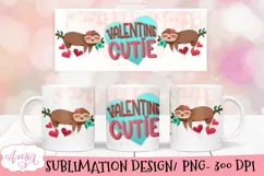 Valentine Cutie Mug Wrap for Sublimation, Cute Sloth Mug PNG Product Image 1