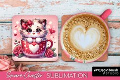 Valentines Square Coaster - Cute Cat Sublimation Design