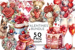 Valentines Watercolour Clipart PNG 50 Product Image 1