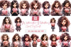 valentines Watercolor cute girl Clipart