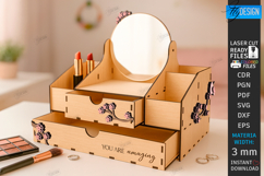 Mini Vanity Organizer with Mirror Laser Cut | Floral Design Product Image 1
