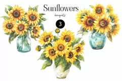 Sunflower bouquets clipart. Watercolor sunflowers frame PNG Product Image 2