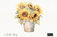 Watercolor Sunflower Vase Clipart | Watercolor Sunflower PNG Product Image 1