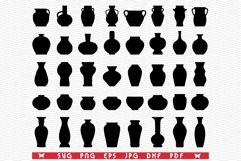 SVG Flower Vases, Black Silhouettes, Digital clipart Product Image 1