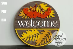 Autumn Welcome Sign SVG | Rowan Leaves Door Hanger SVG Product Image 1