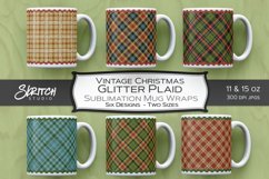 Vintage Christmas Glitter Plaid Sublimation Mug Wraps Product Image 1