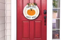 Pumpkin Kisses Harvest Wishes svg| farmhouse round sign svg Product Image 2