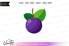 Purple plum with leaves - vector clipart Product Image 1