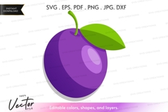Purple plum with green leaf vector clipart Product Image 1
