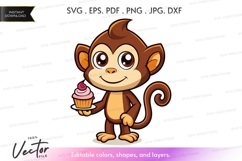Cute monkey holding cupcake Product Image 1