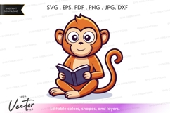 Reading monkey vector silhouette Product Image 1
