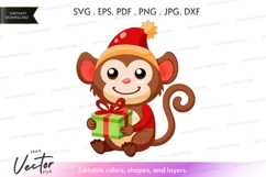 Cheerful monkey with christmas gift Product Image 1