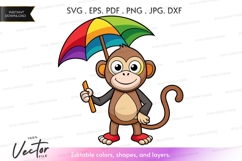 Happy monkey with rainbow umbrella Product Image 1