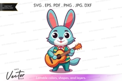 Blue bunny playing guitar Product Image 1
