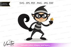 Cartoon cat burglar holding cheese Product Image 1