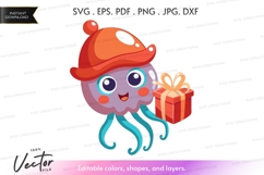Jellyfish with gift box vector clipart Product Image 1
