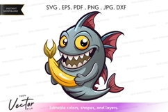 Cartoon shark eating a banana Product Image 1