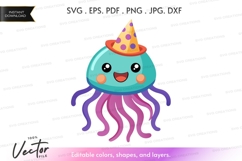 Cute celebrating jellyfish vector clipart Product Image 1