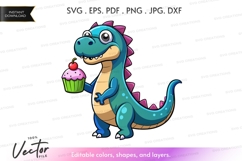 Cute dinosaur eating cupcake vector clipart Product Image 1