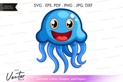 Happy blue jellyfish clipart Product Image 1