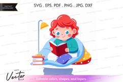 Reading girl vector clipart Product Image 1