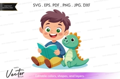 Boy reading with dinosaur Product Image 1