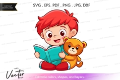 Happy child reading with teddy bear Product Image 1