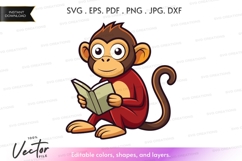 Reading monkey vector clipart Product Image 1