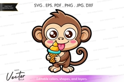 Cute monkey eating ice cream - vector clipart Product Image 1
