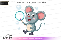 Happy mouse with bubble wand - vector clipart Product Image 1