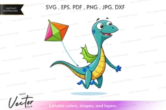 Joyful dinosaur flying a kite Product Image 1
