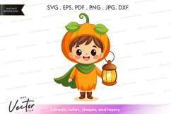 Pumpkin costume boy with lantern vector clipart Product Image 1