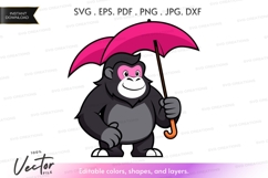 Cheerful gorilla with pink umbrella Product Image 1